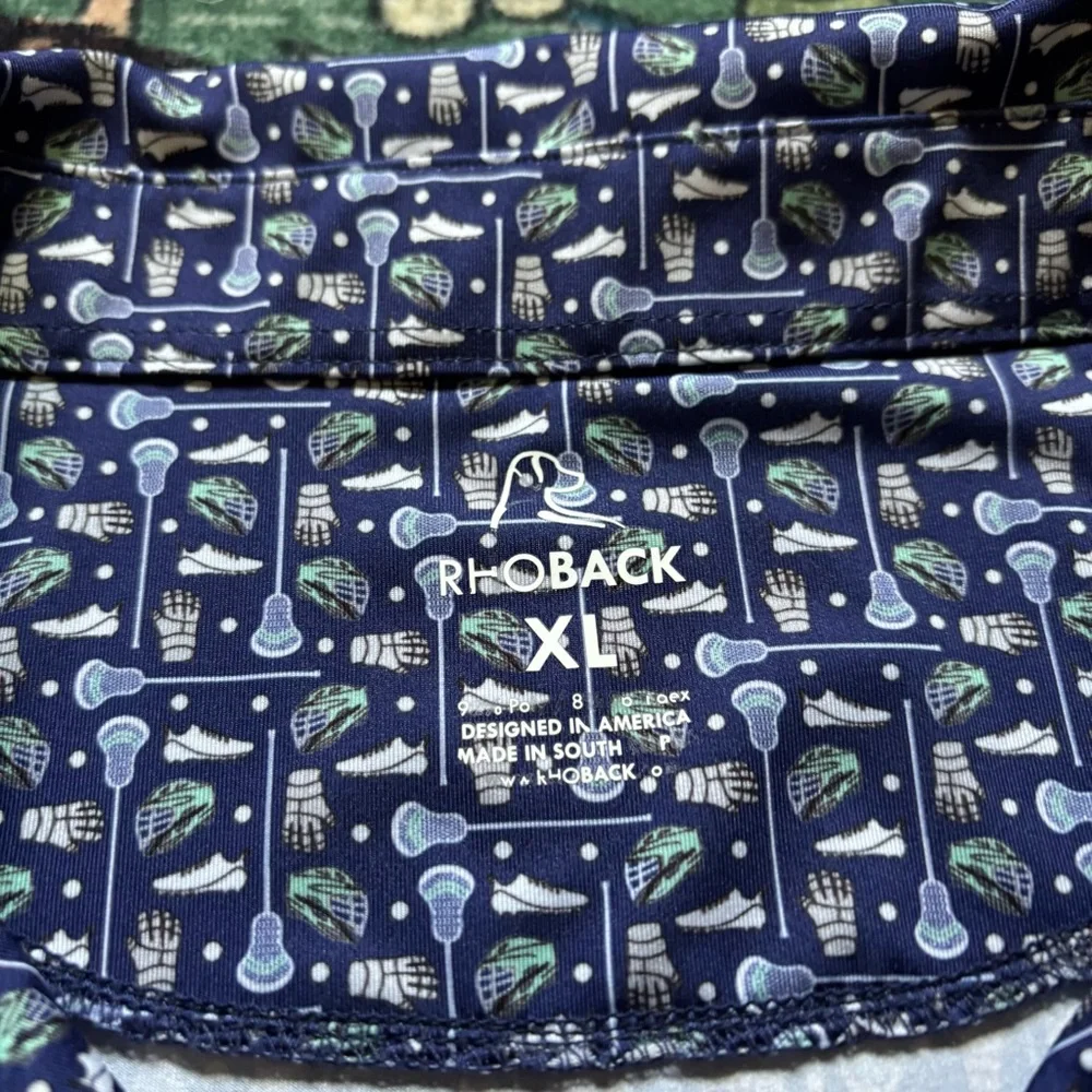 Rhoback lacrosse Performance Golf Polo Shirt Wicking Stretch Blue Print XL - Picture 3 of 5
